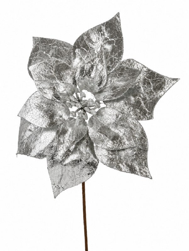 Picture of Metallic Poinsettia Pick Silver 19cm